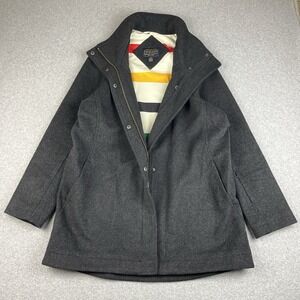 Pendleton Coat Jacket Women's Large Gray Hudson Bay Stripe Cascade Wool Campbell